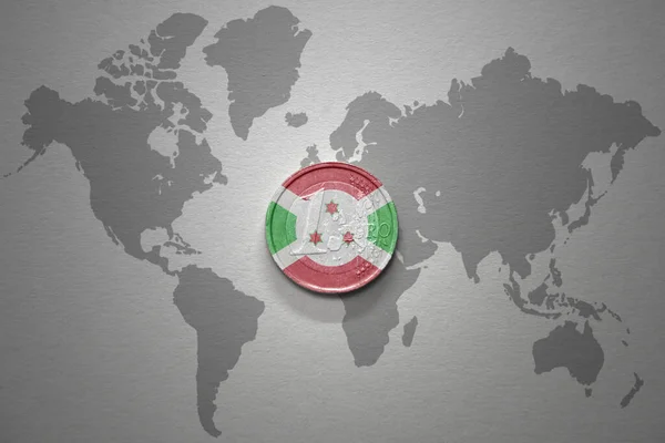 Moeda Euro Com Bandeira Nacional Burundi Fundo Cinza Mapa Mundo — Fotografia de Stock