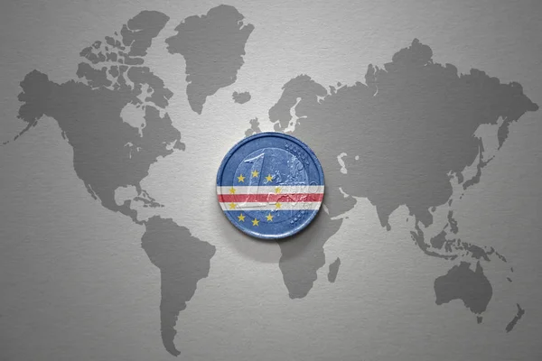 Euro Coin National Flag Cape Verde Gray World Map Background — 스톡 사진