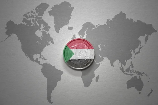 Euro Coin National Flag Sudan Gray World Map Background Illustration — Stock Photo, Image