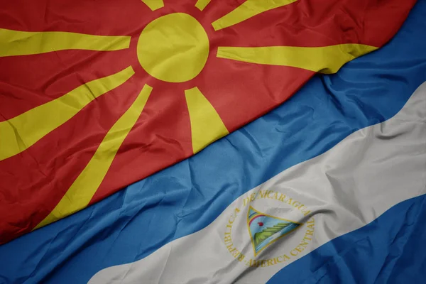 Ondeando Colorida Bandera Macedonia Bandera Nacional Nicaragua Macro Ilustración — Foto de Stock