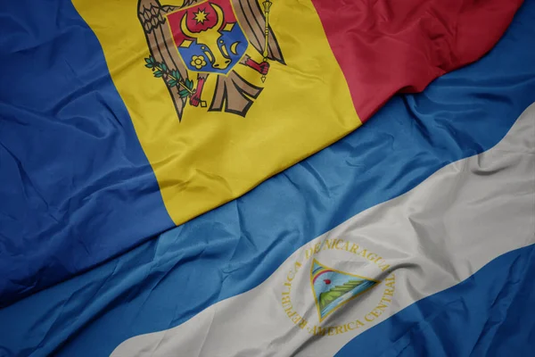 Ondeando Colorida Bandera Moldavia Bandera Nacional Nicaragua Macro Ilustración —  Fotos de Stock