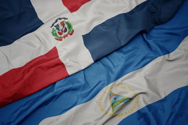 Ondeando Colorida Bandera República Dominicana Bandera Nacional Nicaragua Macro Ilustración —  Fotos de Stock