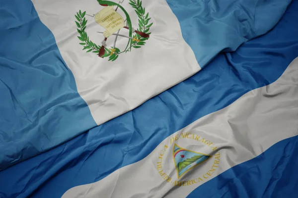 Zwaaiende Kleurrijke Vlag Van Guala Nationale Vlag Van Nicaragua Macro — Stockfoto