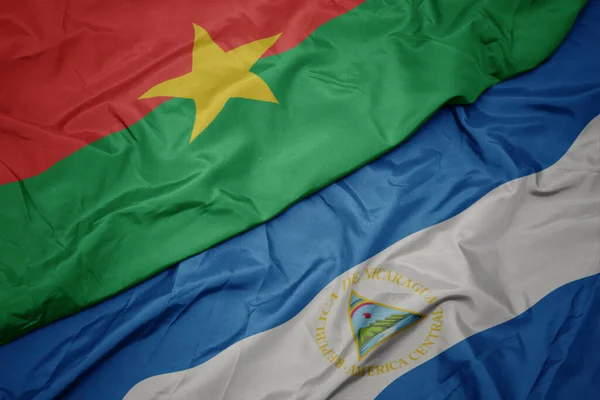 Ondeando Colorida Bandera Burkina Faso Bandera Nacional Nicaragua Macro Ilustración — Foto de Stock