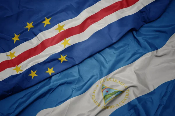 Waving Colorful Flag Cape Verde National Flag Nicaragua Macro Illustration — Stock Photo, Image