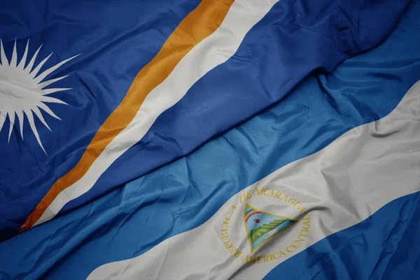 Zwaaiende Vlag Van Marshalleilanden Nationale Vlag Van Nicaragua Macro Illustratie — Stockfoto