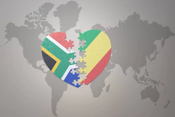 Puzzle Cuore Con Bandiera Nazionale Del Sud Africa Repubblica Del — Foto Stock
