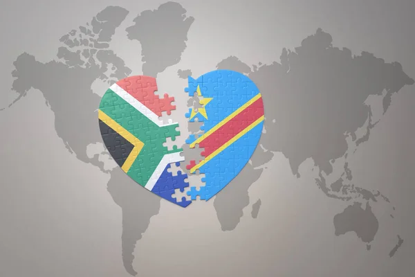 Puzzle Cuore Con Bandiera Nazionale Del Sud Africa Repubblica Democratica — Foto Stock