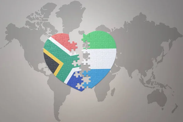 Puzzle Herz Mit Der Nationalflagge Südafrikas Und Sierra Leones Auf — Stockfoto