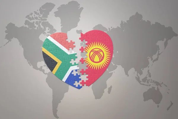 Puzzle Cuore Con Bandiera Nazionale Del Sud Africa Kirghizistan Uno — Foto Stock