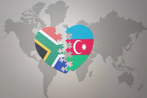 Coeur Puzzle Avec Drapeau National Afrique Sud Azerbaijan Sur Fond — Photo