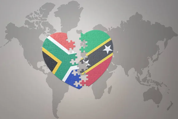 Puzzle Cuore Con Bandiera Nazionale Del Sud Africa Santo Kitts — Foto Stock