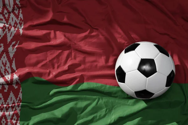 Old Vintage Football Ball Waveing National Flag Belarus Background Illustration — Stock Photo, Image