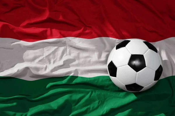 Old Vintage Football Ball Waveing National Flag Hungary Background Illustration — Stock Photo, Image