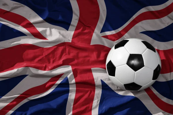 Old Vintage Football Ball Waveing National Flag Great Britain Background — Stock Photo, Image