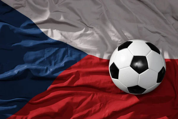 Vecchio Pallone Calcio Epoca Sulla Bandiera Nazionale Sventolante Sfondo Repubblica — Foto Stock