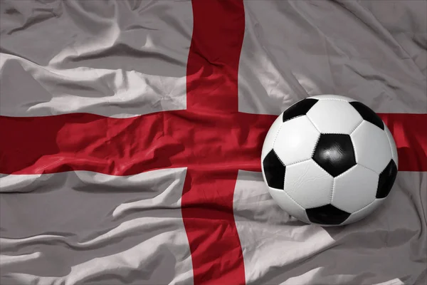 Alter Historischer Fußballball Auf Der Wehenden Nationalflagge Englands Illustration — Stockfoto