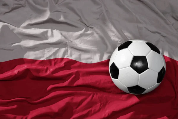 Oude Vintage Voetbal Bal Wapperende Nationale Vlag Van Polen Achtergrond — Stockfoto