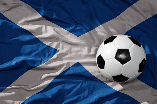 Alter Historischer Fußballball Auf Der Wehenden Nationalflagge Schottlands Illustration — Stockfoto