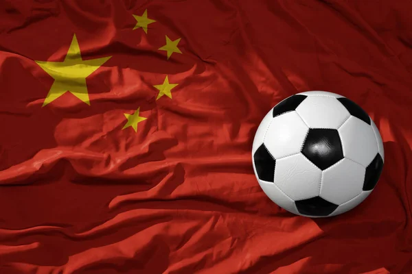 Old Vintage Football Ball Waveing National Flag China Background Illustration — Stock Photo, Image