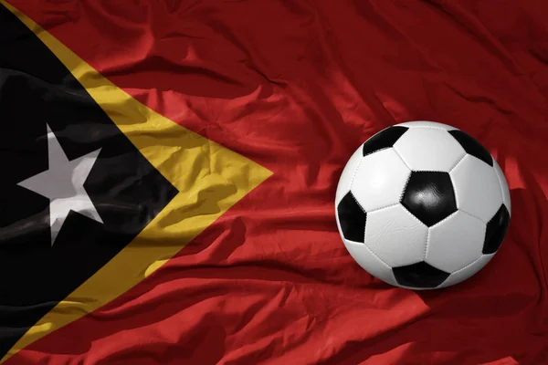 Old Vintage Football Ball Waveing National Flag East Timor Background — Stock Photo, Image