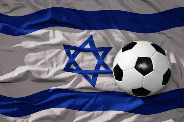 Vecchio Pallone Calcio Vintage Sulla Bandiera Nazionale Sventolante Sfondo Israeliano — Foto Stock