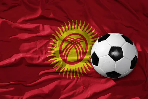 Old Vintage Football Ball Waveing National Flag Kyrgyzstan Background Illustration — Stock Photo, Image