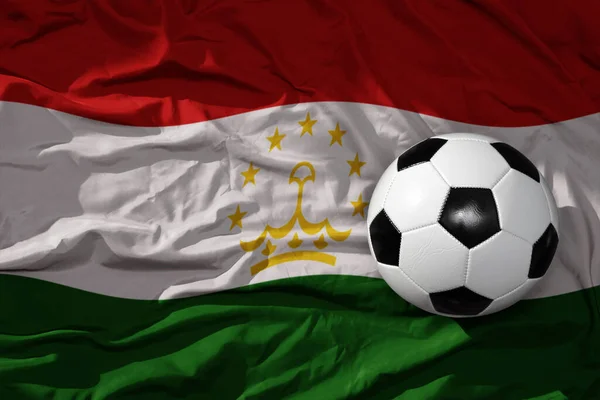 Old Vintage Football Ball Waveing National Flag Tajikistan Background Illustration — Stock Photo, Image