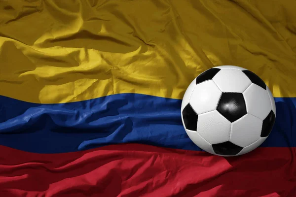 Old Vintage Football Ball Waveing National Flag Colombia Background Illustration — Stock Photo, Image