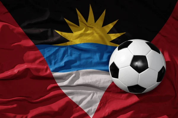 Velho Bola Futebol Vintage Bandeira Nacional Ondulante Fundo Antigua Barbuda — Fotografia de Stock