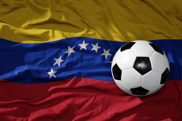 Old Vintage Football Ball Waveing National Flag Venezuela Background Illustration — Stock Photo, Image