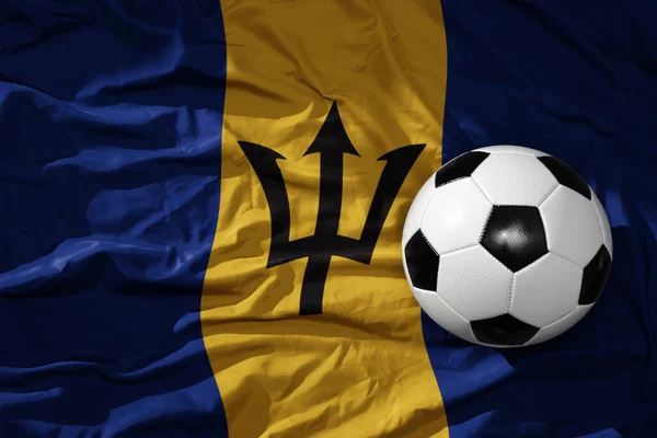Oude Vintage Voetbal Bal Wapperende Nationale Vlag Van Barbados Achtergrond — Stockfoto