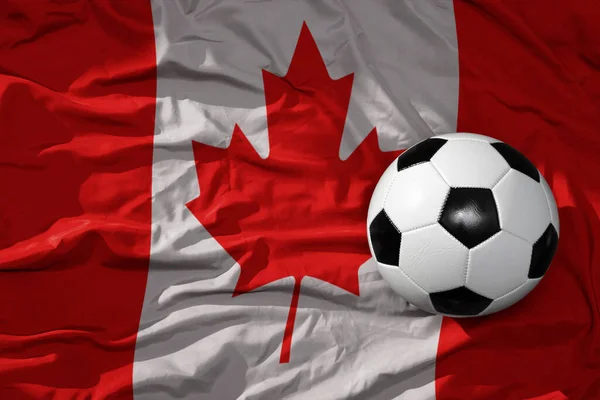 Kanada Nın Ulusal Bayrağında Sallanan Eski Bir Futbol Topu Illüstrasyon — Stok fotoğraf