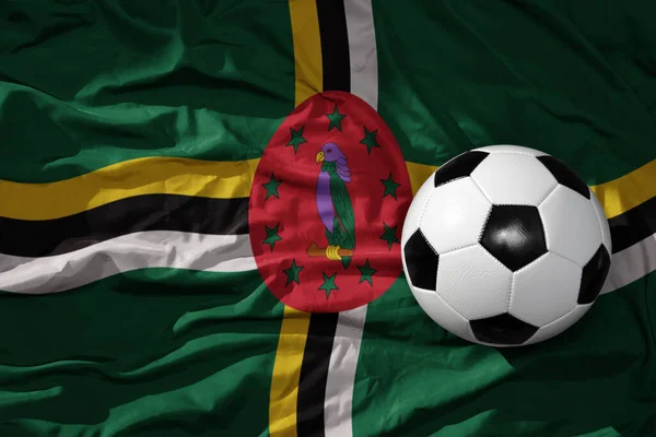 Old Vintage Football Ball Waveing National Flag Dominica Background Illustration — Stock Photo, Image