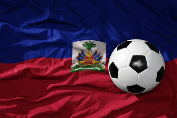 Oude Vintage Voetbal Bal Wapperende Nationale Vlag Van Haïti Achtergrond — Stockfoto