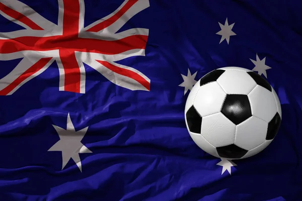 古老的足球 古老的足球在摇曳国旗的澳大利亚背景 3D插图 — 图库照片