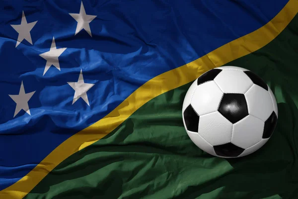 Oude Vintage Voetbal Bal Golvende Nationale Vlag Van Salomonseilanden Achtergrond — Stockfoto