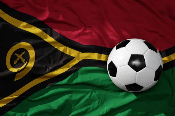 Velho Bola Futebol Vintage Bandeira Nacional Ondulante Fundo Vanuatu Ilustração — Fotografia de Stock