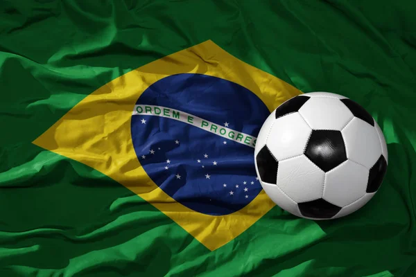 Velho Bola Futebol Vintage Bandeira Nacional Ondulante Fundo Brasil Ilustração — Fotografia de Stock