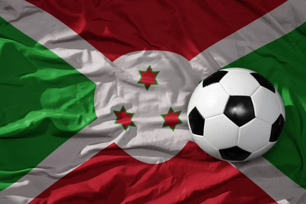 Alter Uralter Fußballball Auf Der Wehenden Nationalflagge Burundis Illustration — Stockfoto