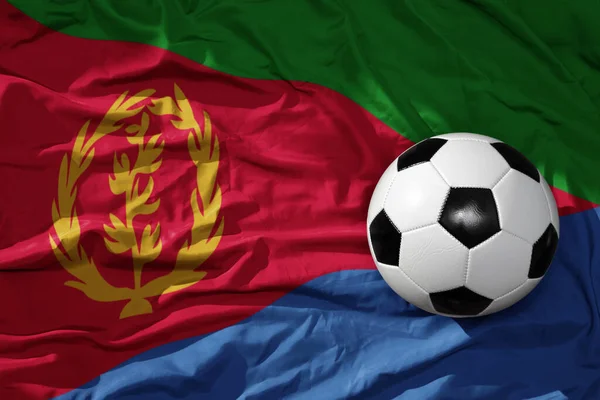 Old Vintage Football Ball Waveing National Flag Eritrea Background Illustration — Stock Photo, Image