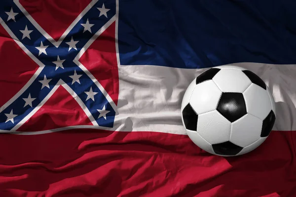 Oude Vintage Voetbal Bal Golvende Mississippi Staatsvlag Achtergrond Illustratie — Stockfoto