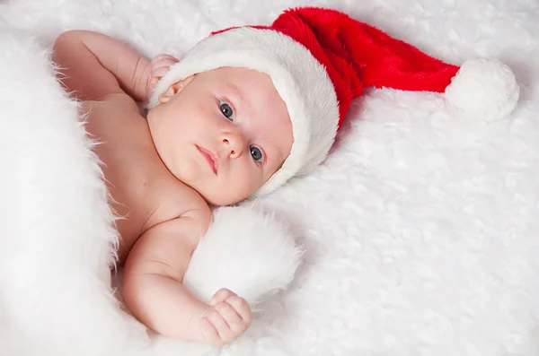 Bonito pequeno bebê recém-nascido santa — Fotografia de Stock