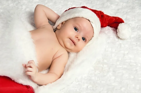 Χαριτωμένο μικρό μωρό νεογέννητο santa — Φωτογραφία Αρχείου
