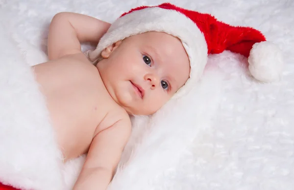 Niedliche kleine neugeborene Weihnachtsmann Baby — Stockfoto