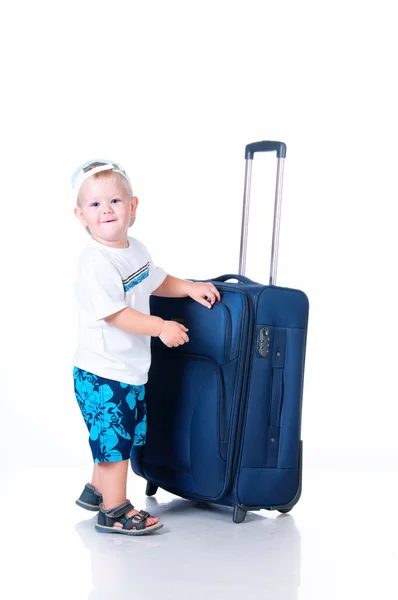 Mały turysta walizka na białym tle — Zdjęcie stockowe