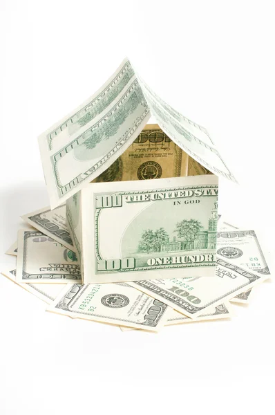 Száz dollár számlák-ház — Stock Fotó
