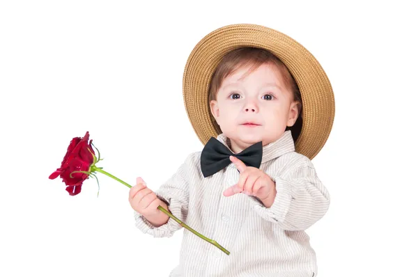 ¿Felicitaste a su favorito? Emocional bonito bebé gentlema —  Fotos de Stock