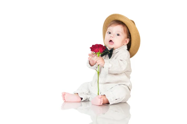 U gefeliciteerd met hun favoriet? emotionele mooie baby gentlema — Stockfoto