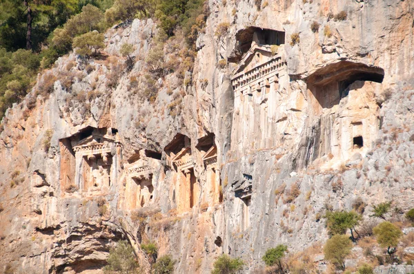 Turkish  Lycian tombs  - ancient necropolis in the mountains — Stock Photo, Image